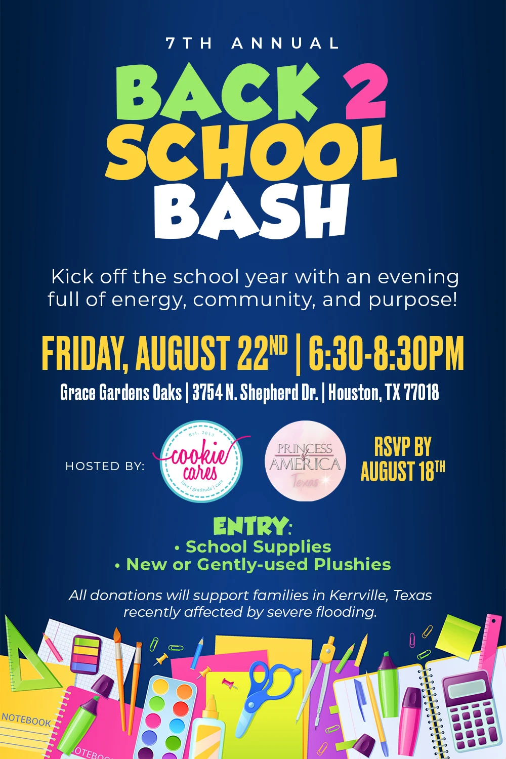 Flyer: 7th Annual Back 2 School Bash, Friday August 22nd, 6:30 to 8:30pm