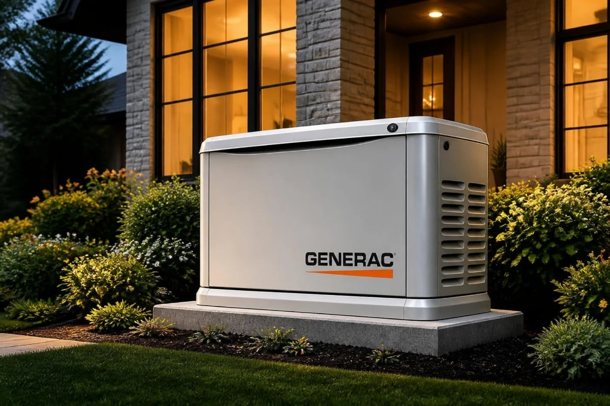 Generac standby generator installed beside a home